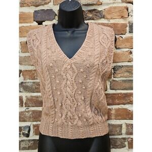 VTG JG Hook Sweater Vest 100% Wool Hand Cable Knit Pink Women's Petite XS / S
